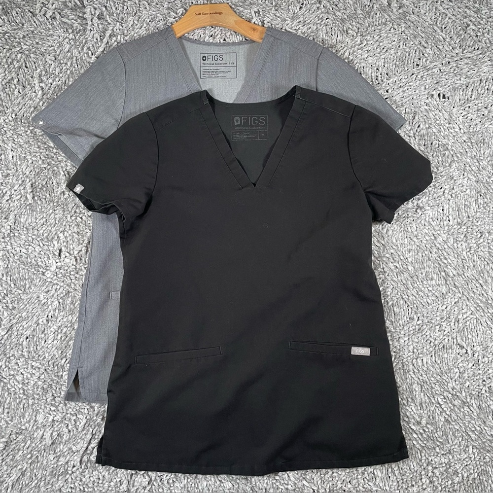 Figs Scrub Top Bundle Of Two Size XS Black Gray Medical Nurse Utility Workwear